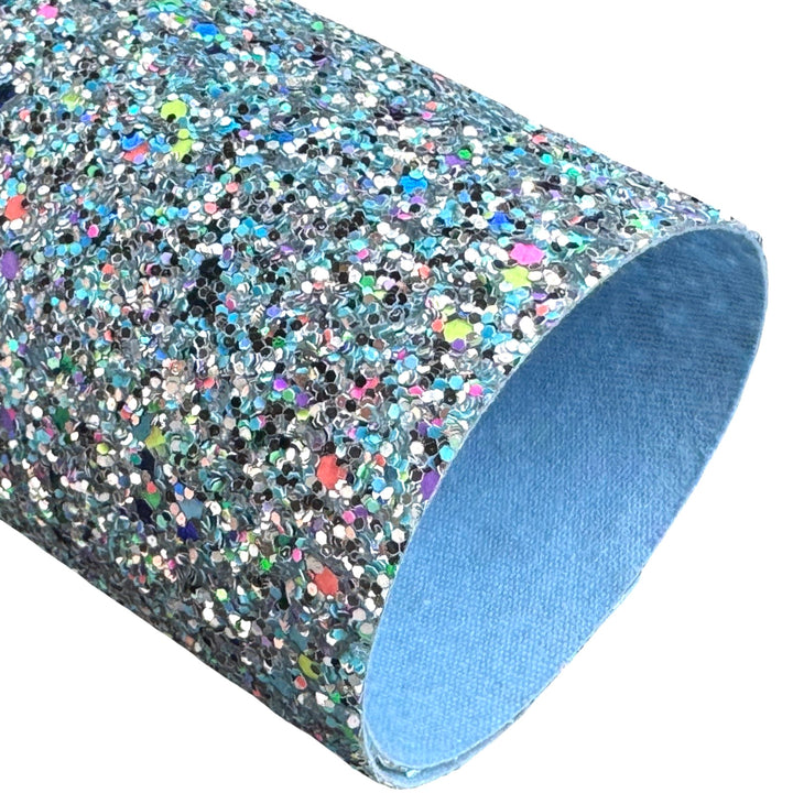 Silver Blue Chunky Glitter Leather