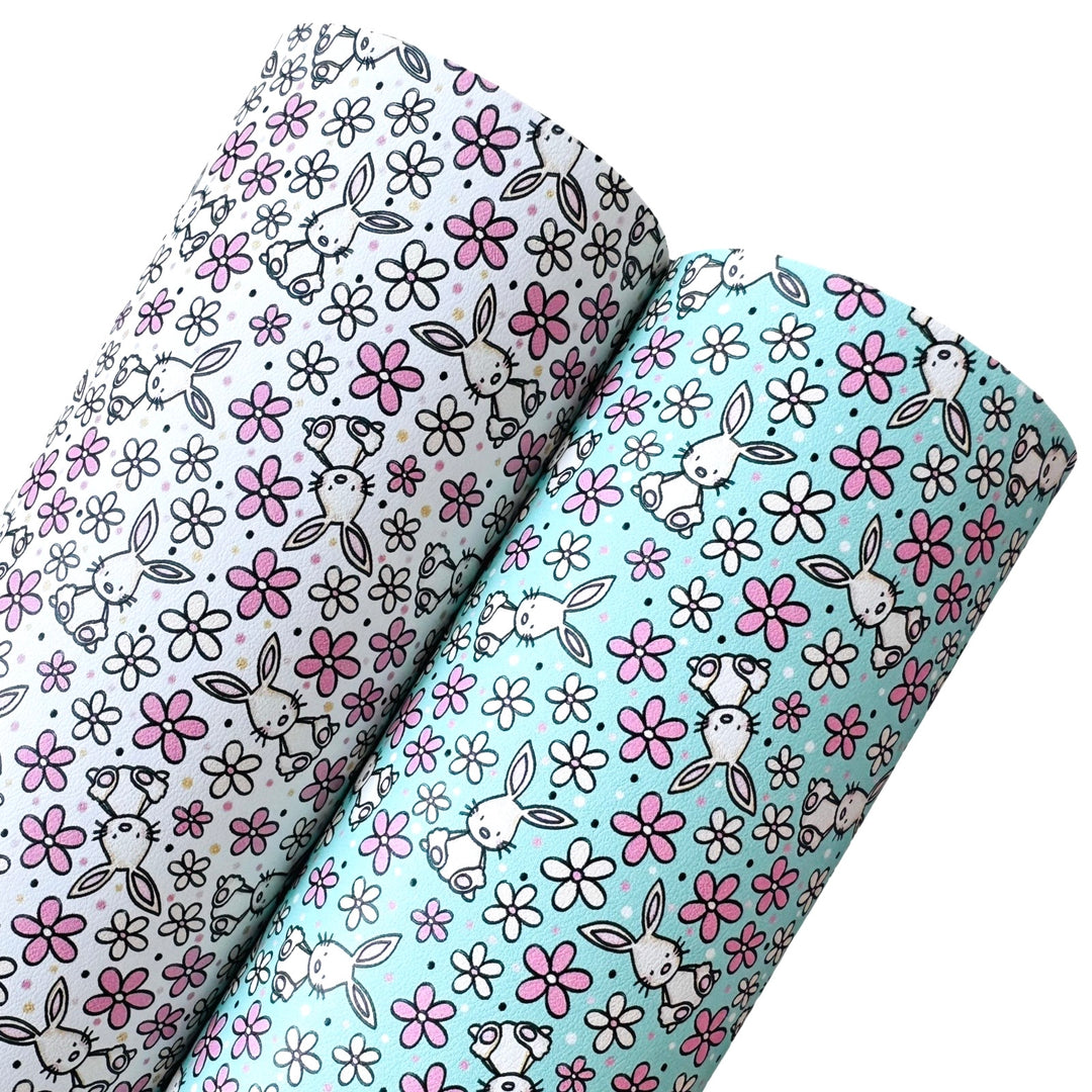 Pink White Easter Bunny Smooth Faux Leather Sheet