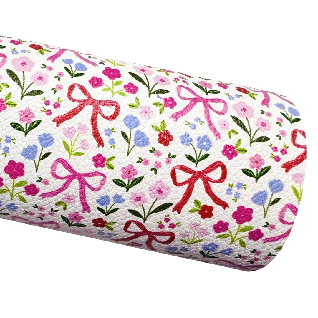 Floral Ribbons Print Faux Leatherette - Custom Print