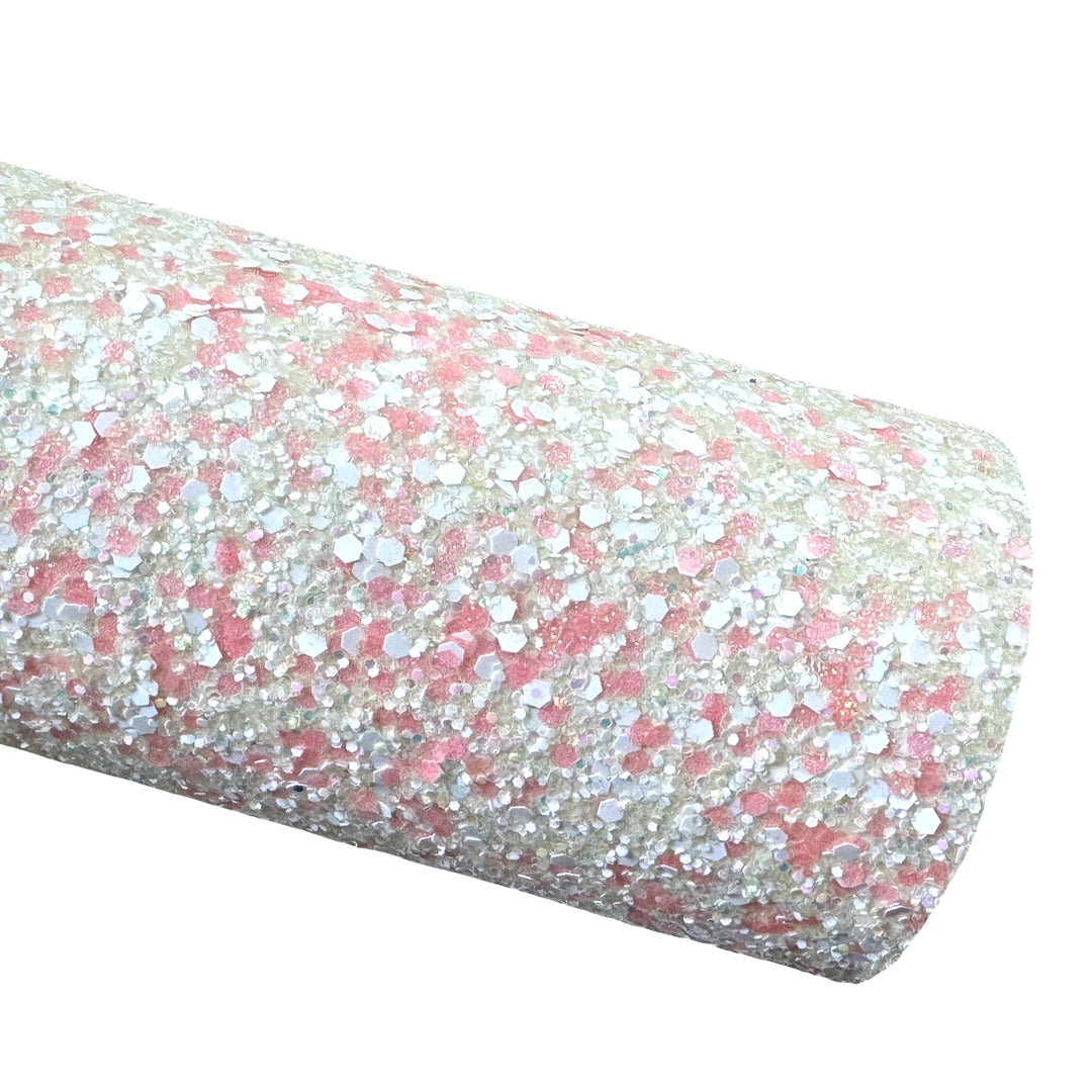 White Marshmallow Kisses Chunky Glitter Leather | Available in rolls | Mixed Glitter Leather - New Stock