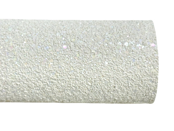 Pastel White Chunky Glitter Leather | Available in rolls | White with Big Pastel Fleck Sequin Glitter Leather