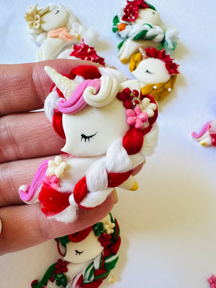 Christmas Unicorn Bow Clays