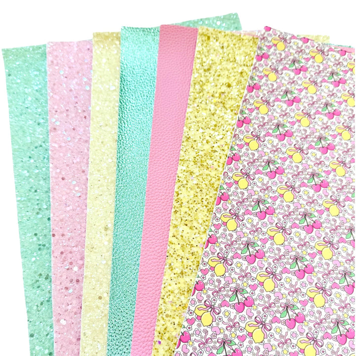 Lemon Cherry Ribbons Faux Leatherette & Glitter Suede