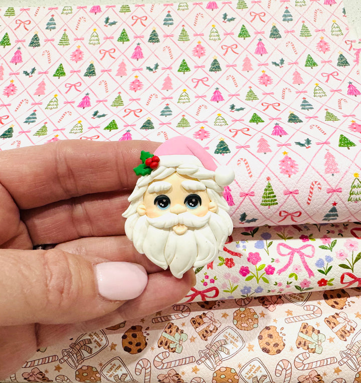 Pink Hat Santa Cameo Bow Clay - choice of 2