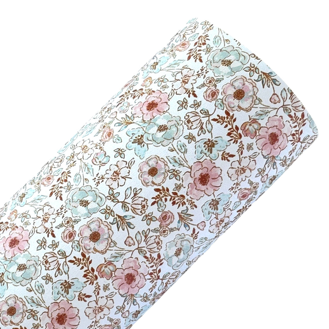 Watercolour Boho Floral White Smooth Floral Leatherette - Muse Bloom Design