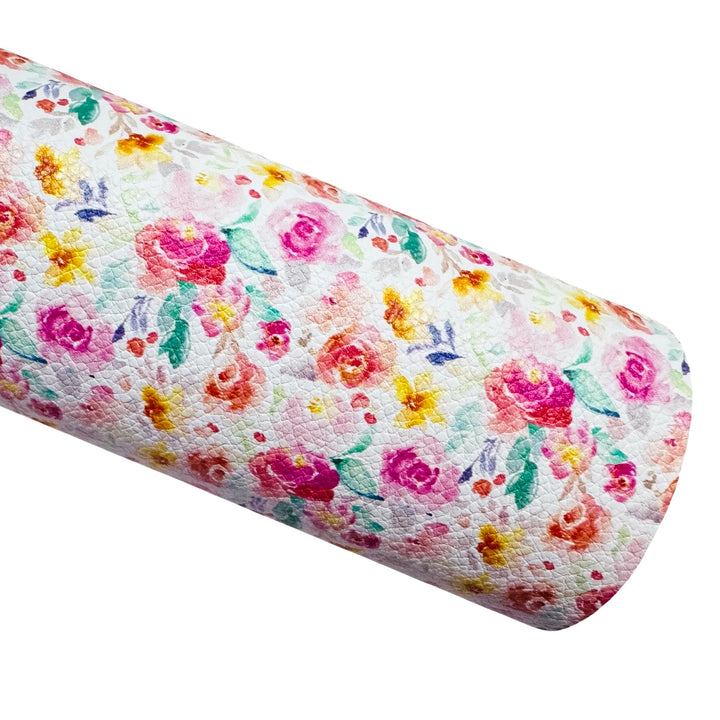 Watercolour Floral Print Faux Leatherette