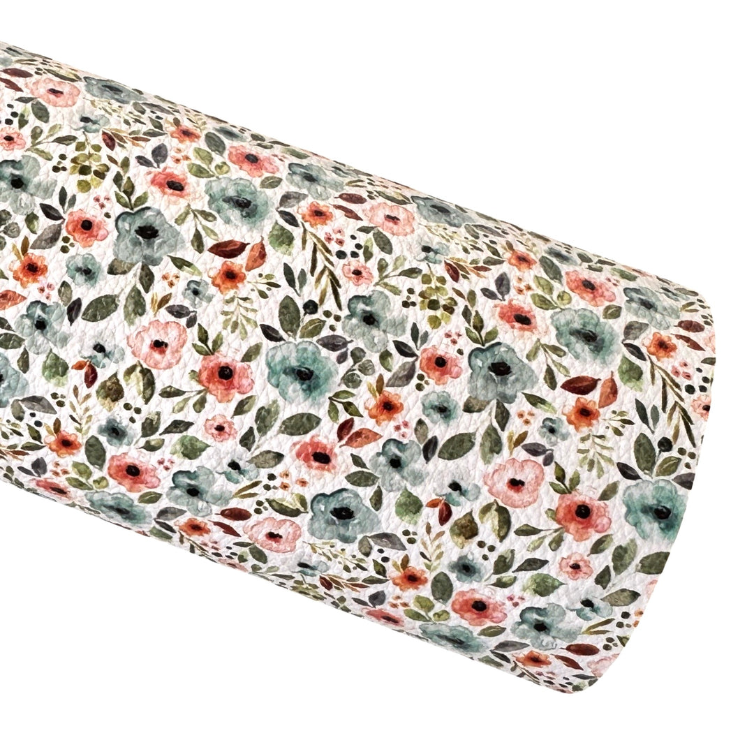 Teal Floral Faux Leatherette