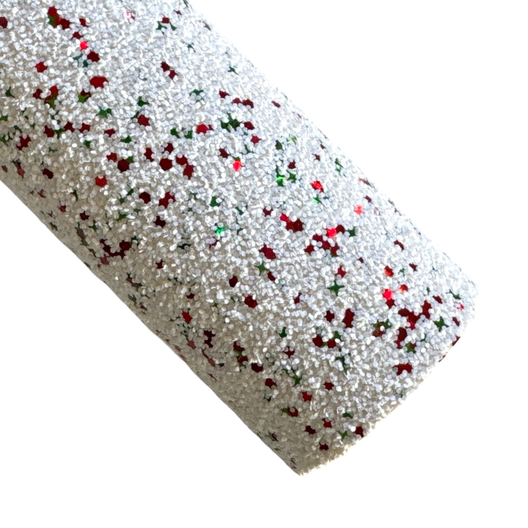 Feuille de tissu à paillettes épaisses mélangées argentées Jingle Bells