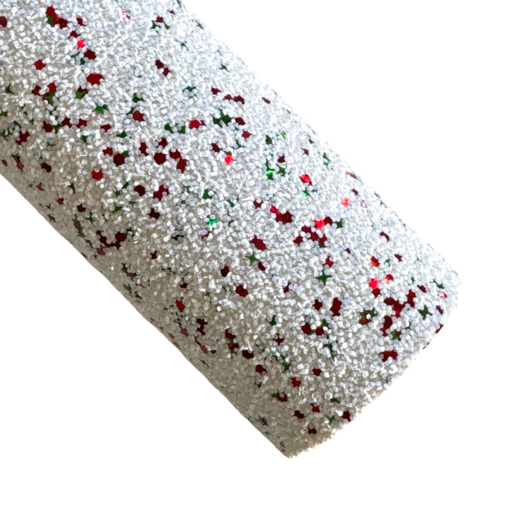 Feuille de tissu à paillettes épaisses mélangées argentées Jingle Bells