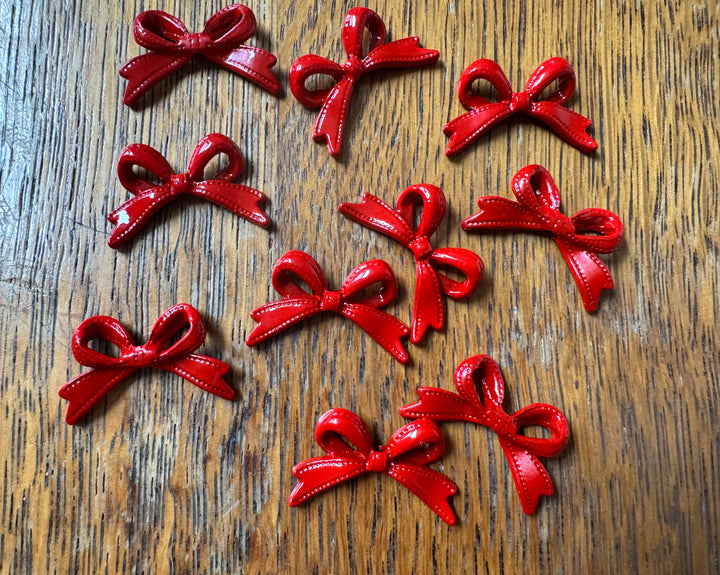 10 Red Ribbon Bow Charms - Pendants or Earrings
