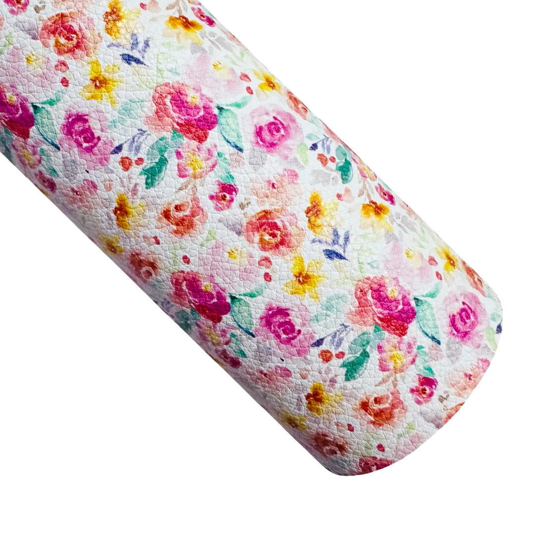 Watercolour Floral Print Faux Leatherette