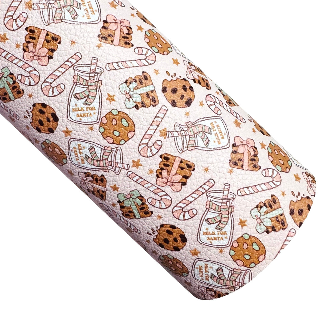 Milk Cookies and Candy Canes Print Faux Leatherette - Muse Bloom Designs Custom Print