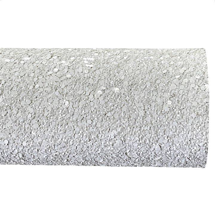 White Chunky Glitter Leather | Available in rolls | Matte White Big Sequin Glitter Leather