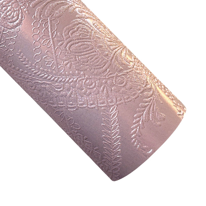 Dusty Pink Floral Embossed Metallic Leatherette