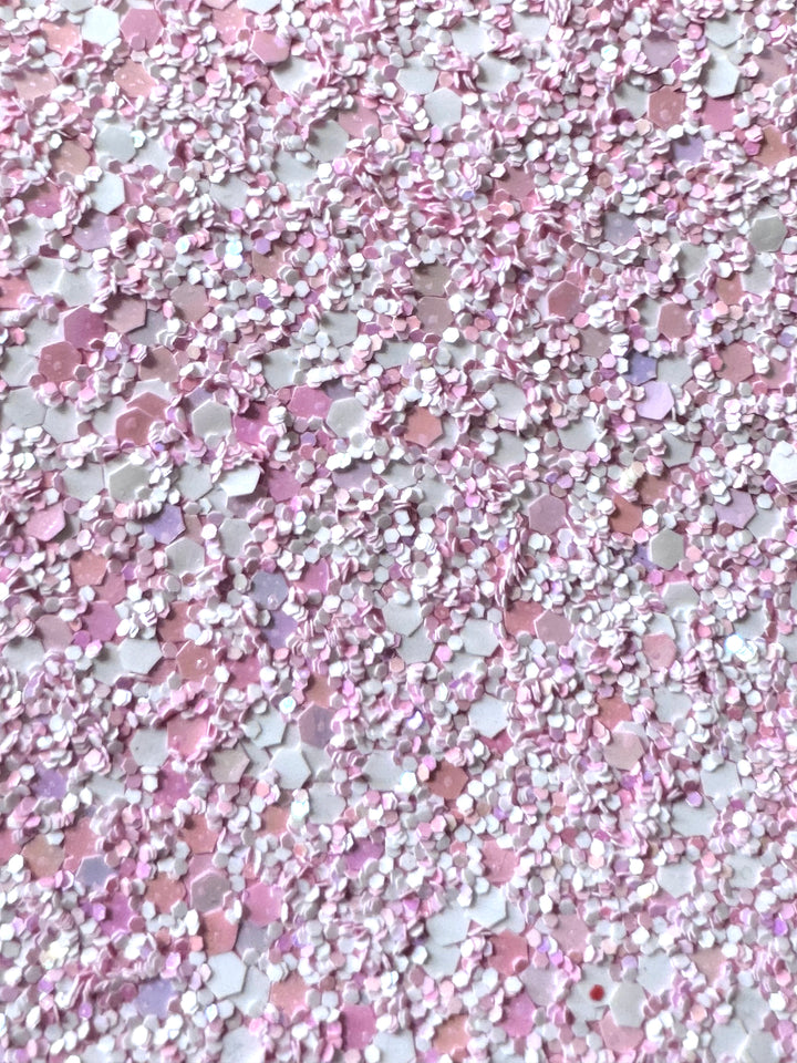 Pretty Pink and White Chunky Glitter Leather - With soft pink felt rear