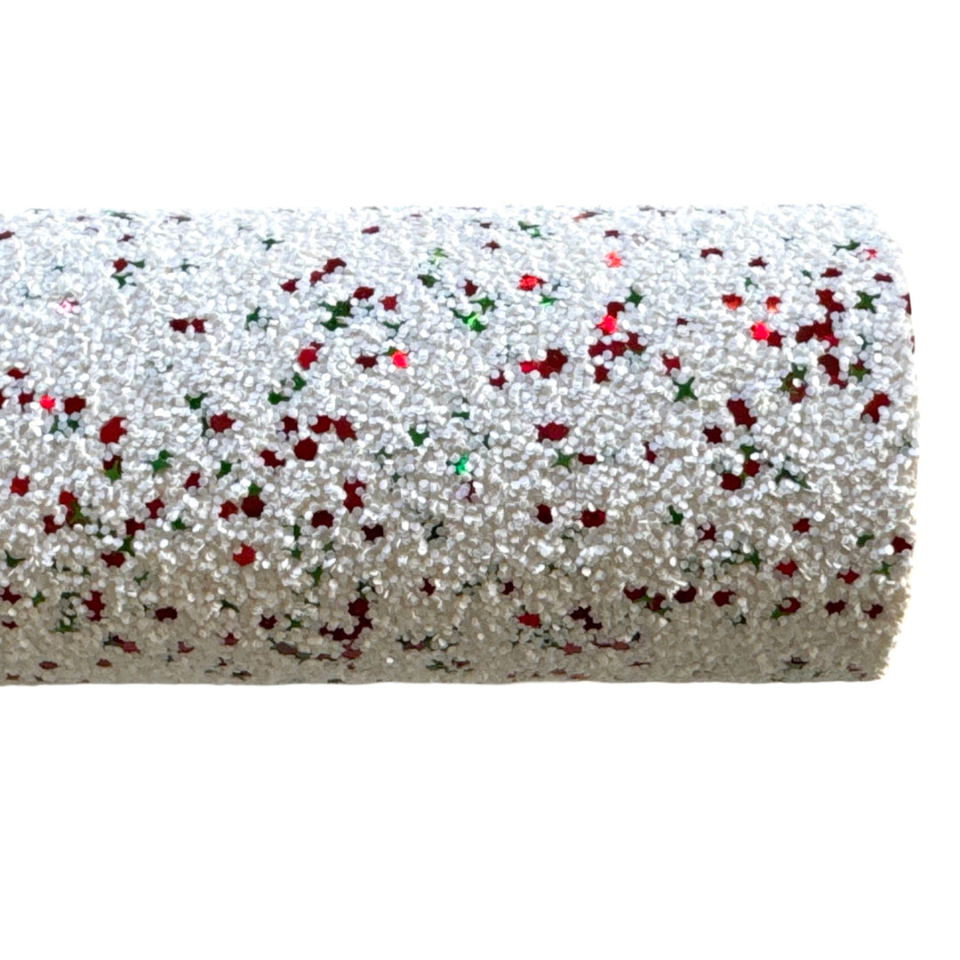 Feuille de tissu à paillettes épaisses mélangées argentées Jingle Bells