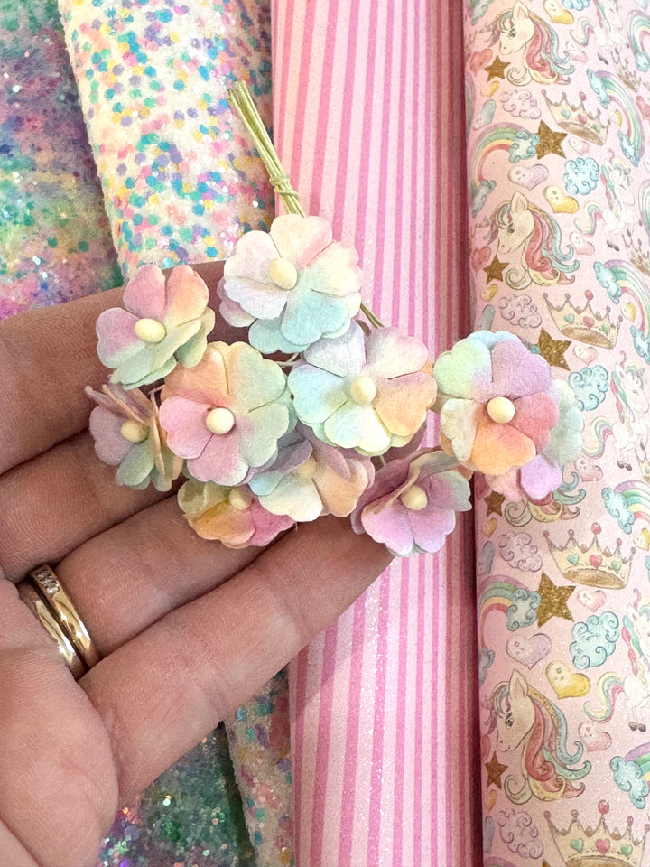 20mm Sweetheart Blossoms Mulberry Paper Flowers - Unicorn Rainbow