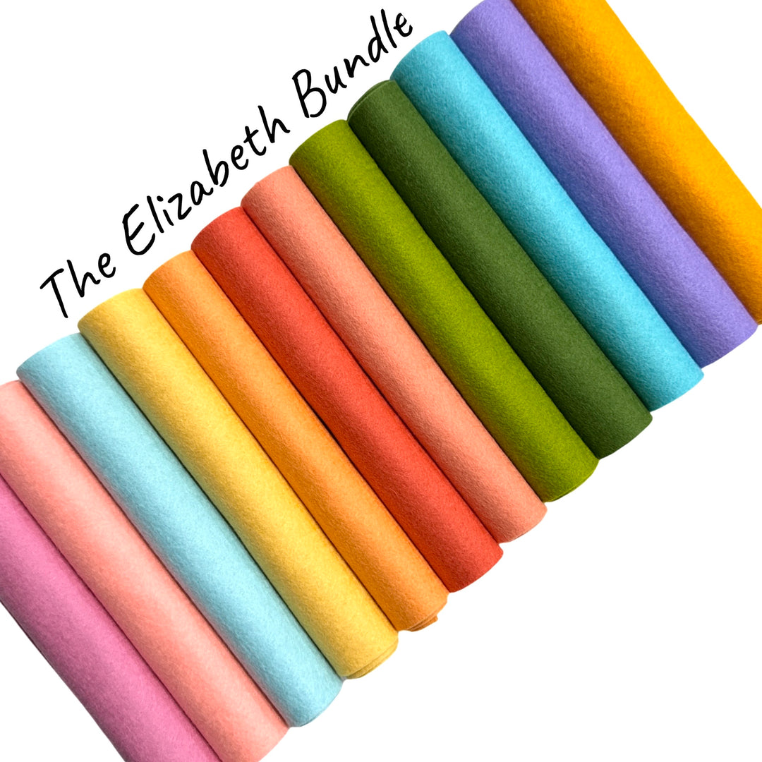 The Elizabeth Rainbow Wool Felt Bundle ~ 12 Sheets of 100% Pure Wool Felt