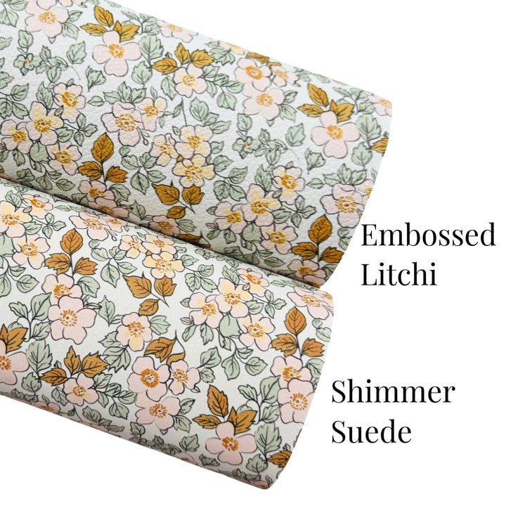 Pink and Gold Floral Custom Printed Leatherette or Shimmer Suede