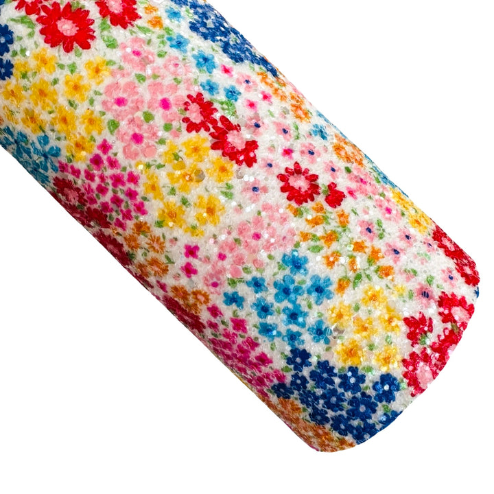 Bright Tiny Floral Chunky Glitter Leather