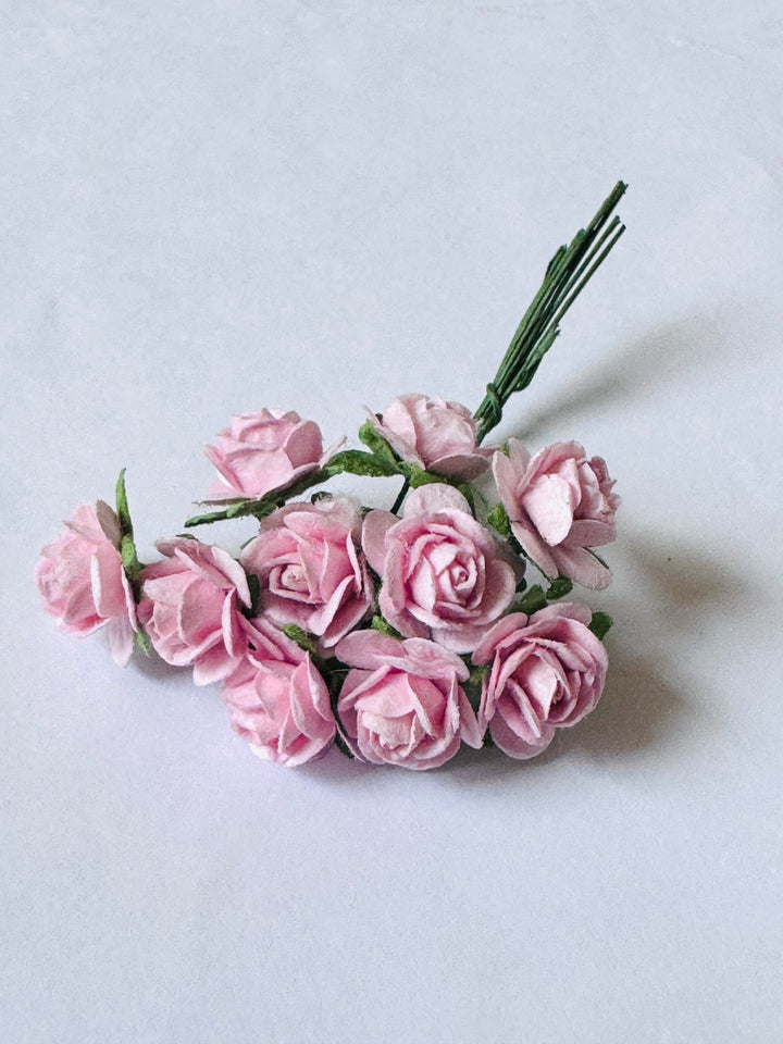 1.5cm Soft Pink Mulberry Paper Flowers -  Rounded Petal Roses