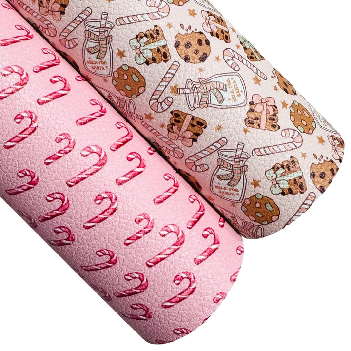 Milk Cookies and Candy Canes Print Faux Leatherette - Muse Bloom Designs Custom Print