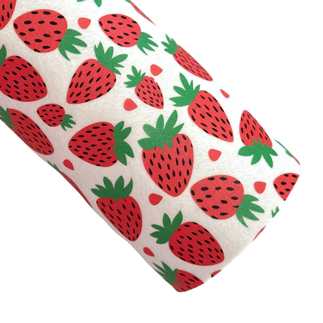 Red Strawberry Patch Printed 100% Pure Wool Felt