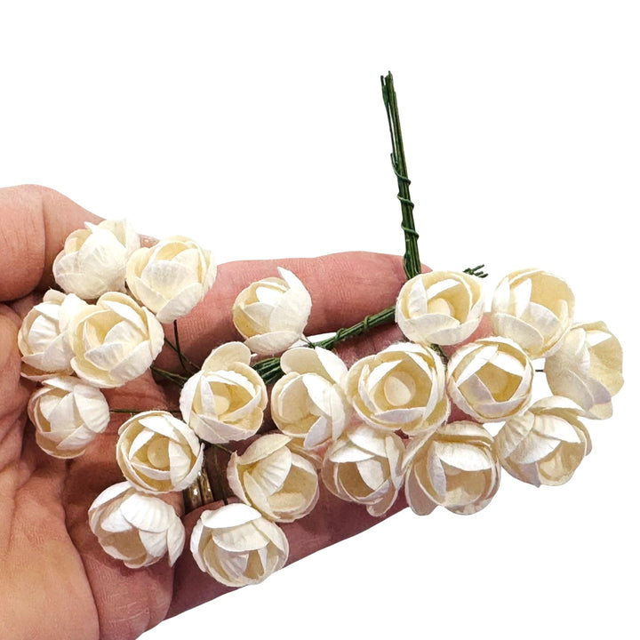 Ivory Buttercups Mulberry Paper Flowers - 10 Stems or Bulk 50 Pack