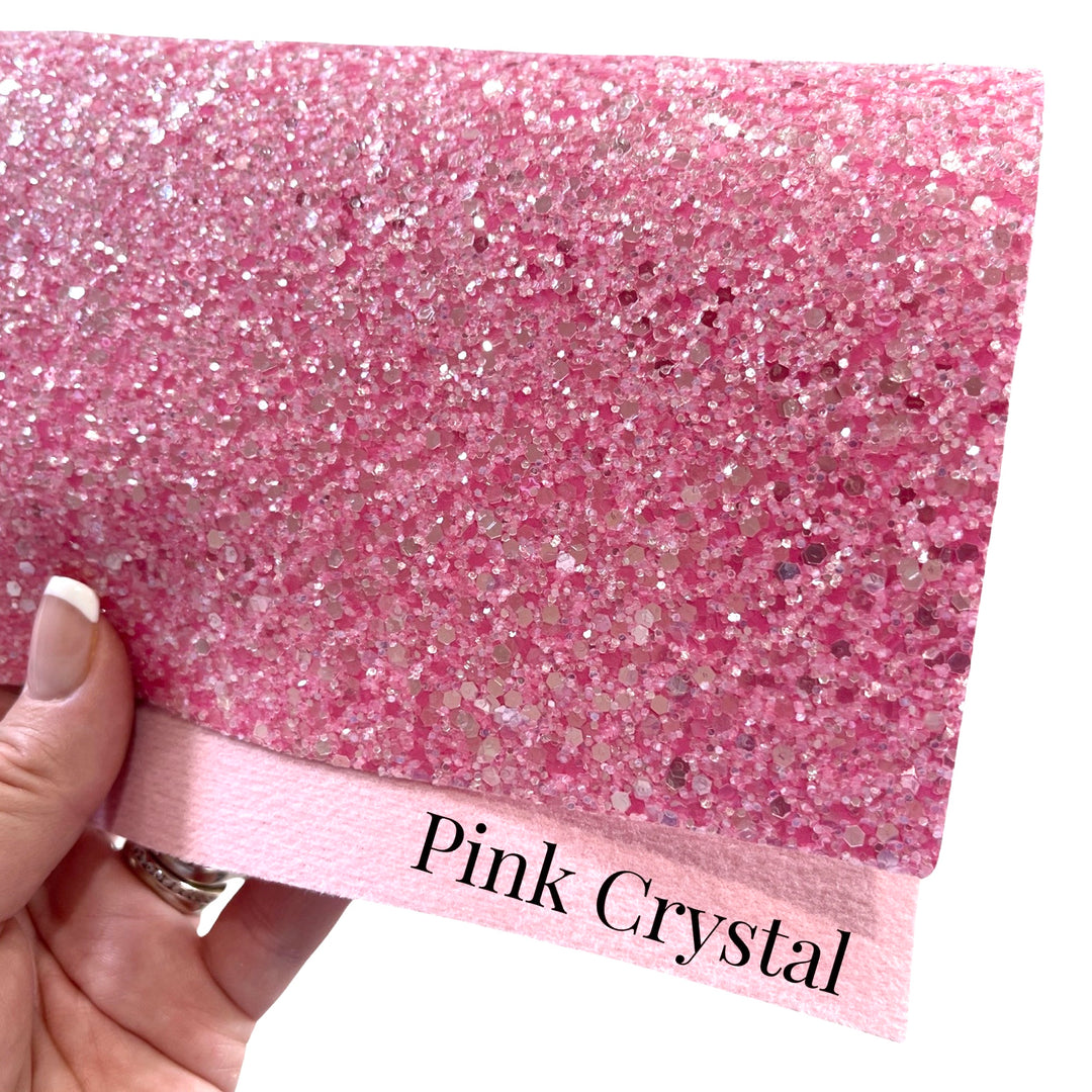 Pink Crystal Beauty Chunky Glitter Leather with a Pink Felt Rear