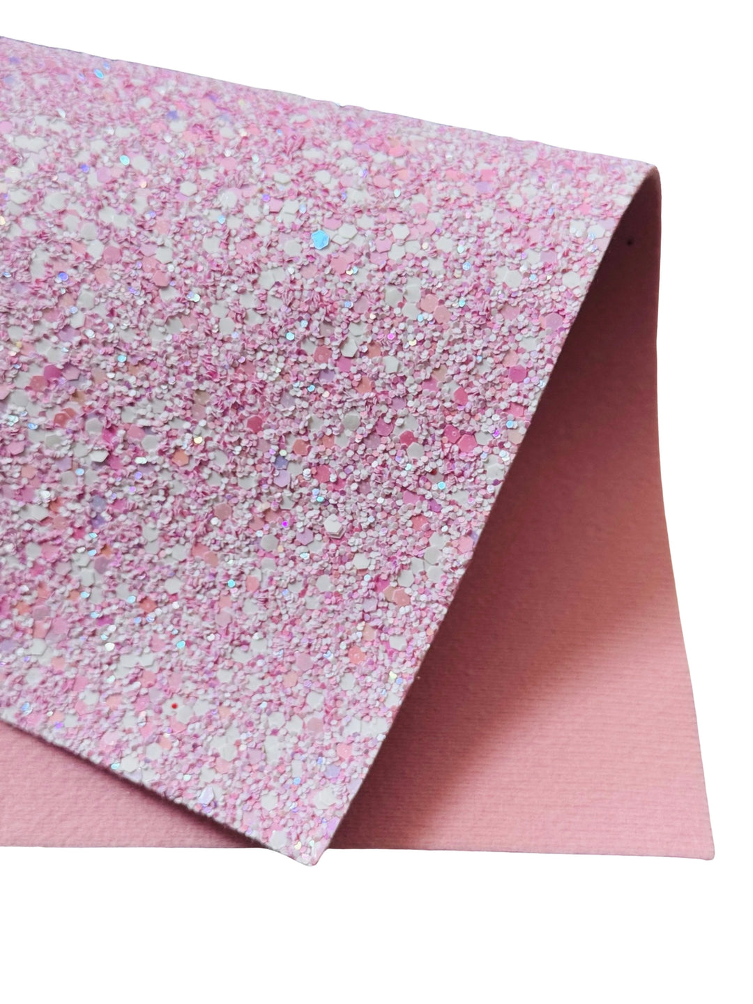 Pretty Pink and White Chunky Glitter Leather - With soft pink felt rear