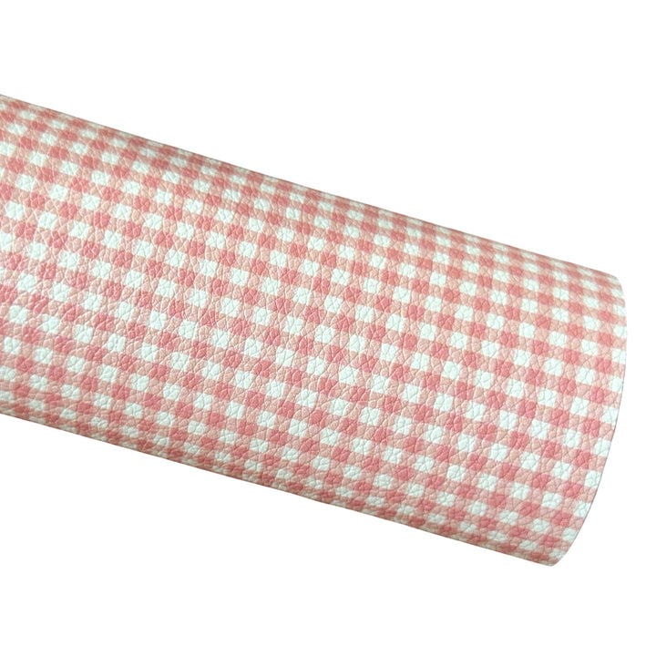Peach Pink Gingham Faux Leather Sheet