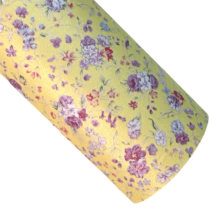 Feuille A4 en similicuir souple avec perles florales jaunes, 210x297mm, nœuds en cuir floral, bandeaux en cuir floral