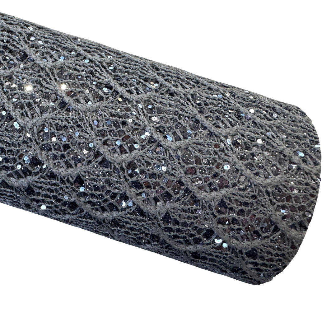 Charcoal Grey Chunky Glitter Lace Leatherette