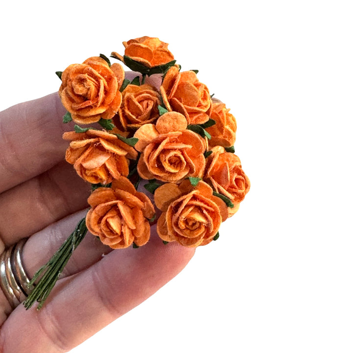 1.5cm Orange Mulberry Paper Flowers - Rounded Petal Roses