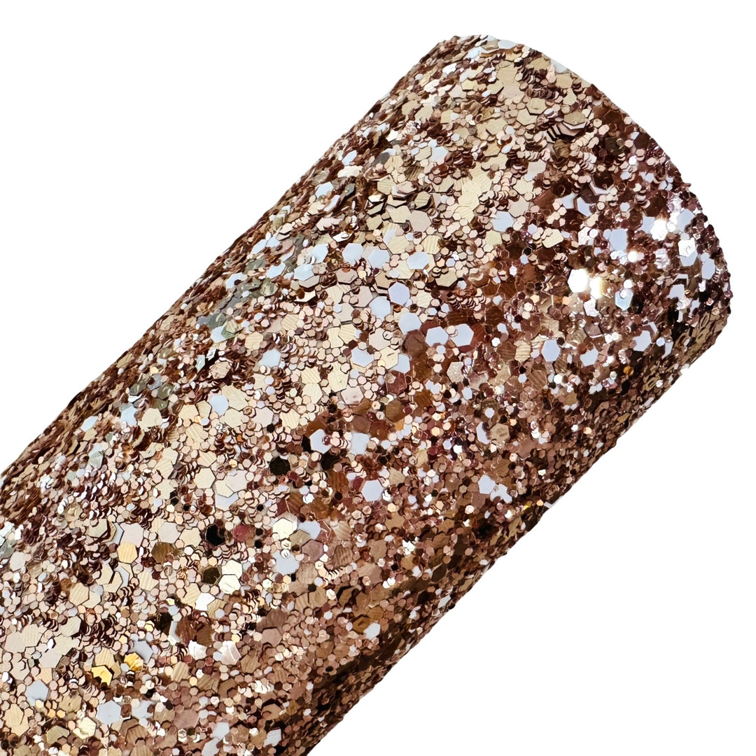 Rose Gold and White Chunky Glitter Leatherette
