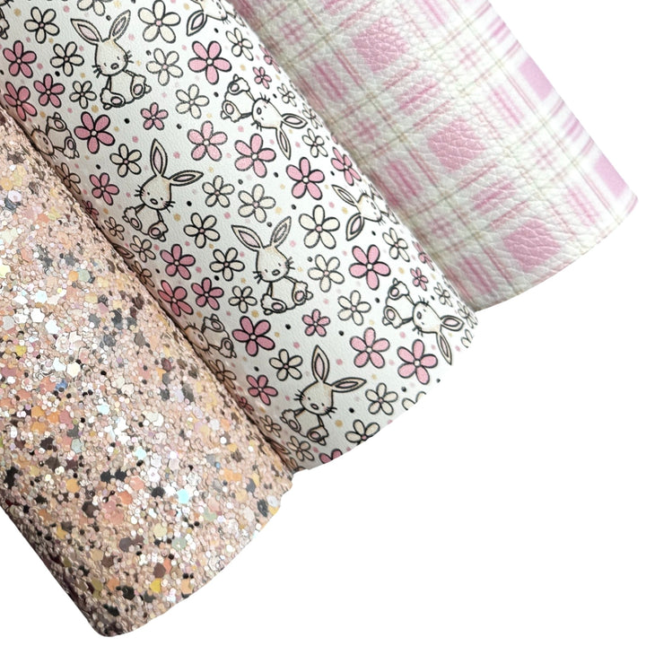 Pink White Easter Bunny Smooth Faux Leather Sheet