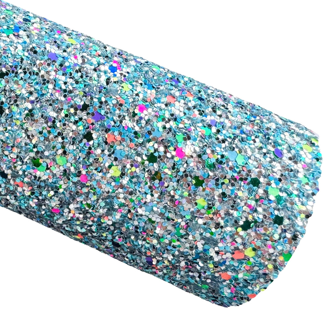 Silver Blue Chunky Glitter Leather