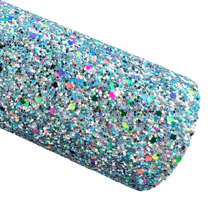 Silver Blue Chunky Glitter Leather
