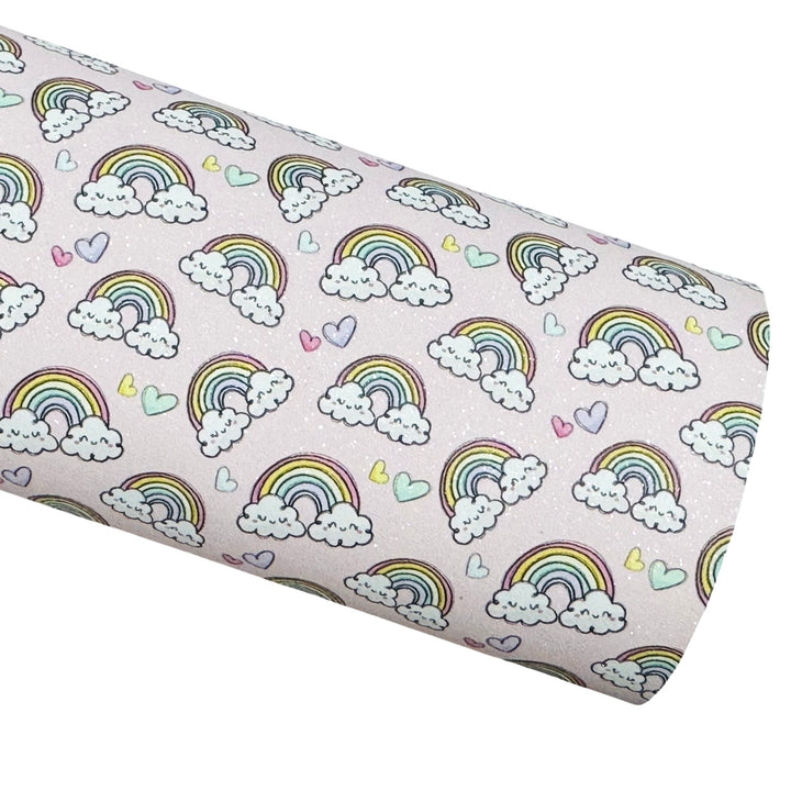 Rainbows and Clouds Shimmer Suede Leatherette