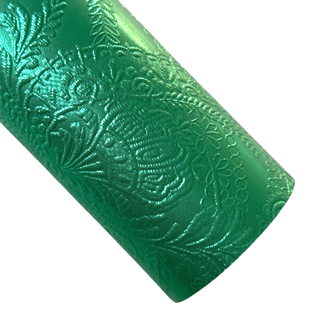 Metallic Green Floral Embossed Leatherette