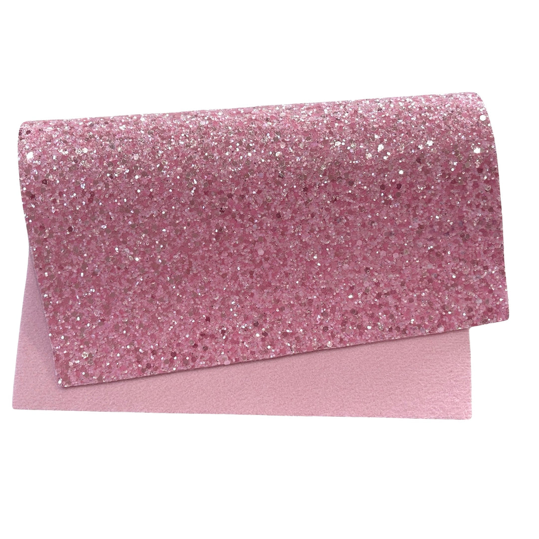 Soft Pink Crystal Beauty Chunky Glitter Leather with a Pink Felt Rear