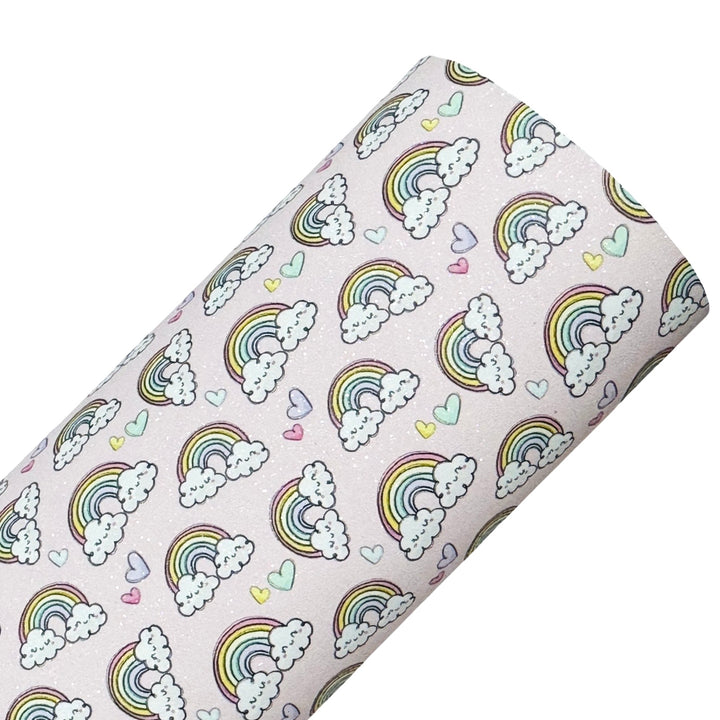 Rainbows and Clouds Shimmer Suede Leatherette