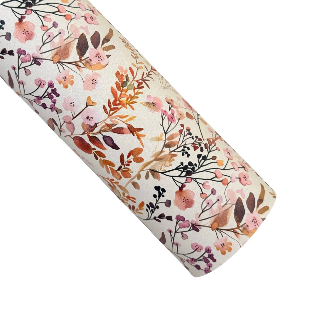 Warm Autumn Floral Print Faux Leatherette