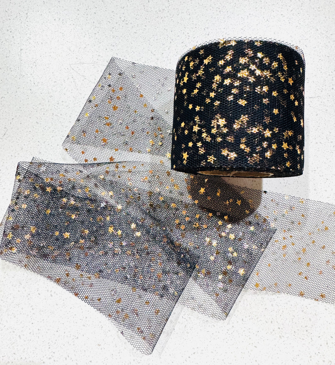 Black Tulle with Gold Stars - 6cm