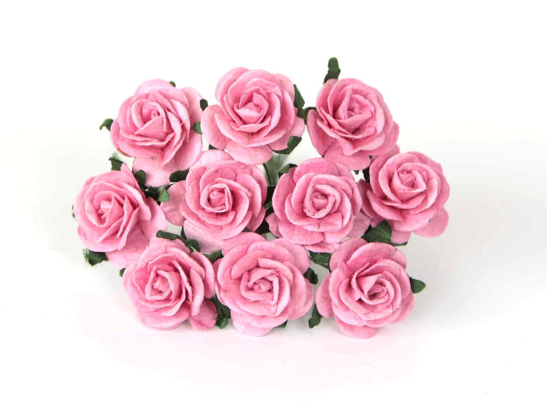 10 pièces - Fleurs en papier de mûrier - Roses à pétales arrondis de 2 cm - Rose