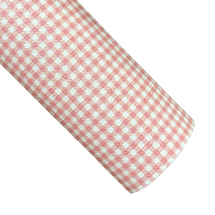 Peach Pink Gingham Faux Leather Sheet