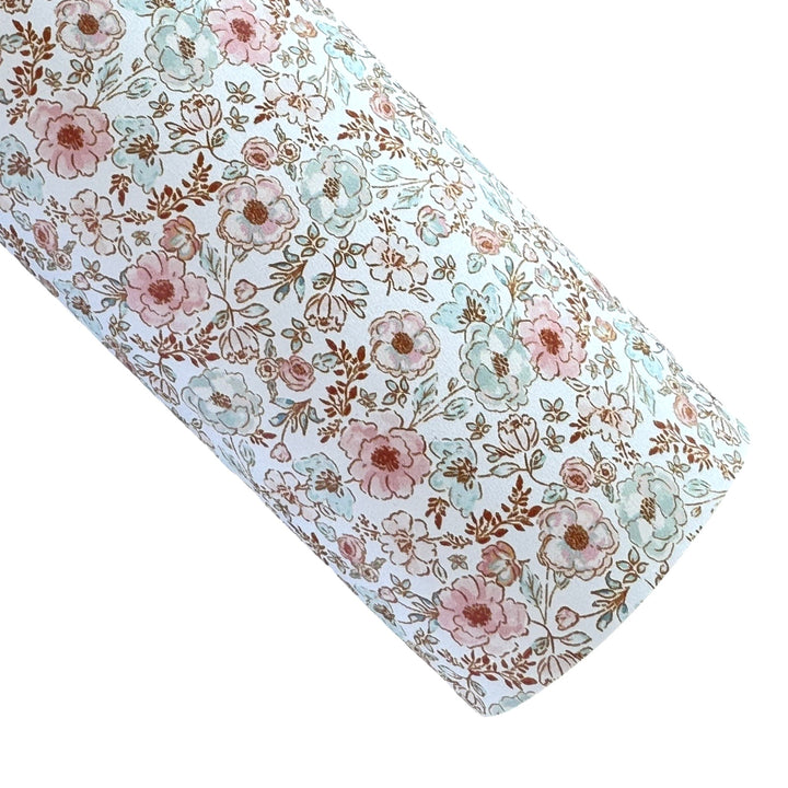 Watercolour Boho Floral White Smooth Floral Leatherette - Muse Bloom Design
