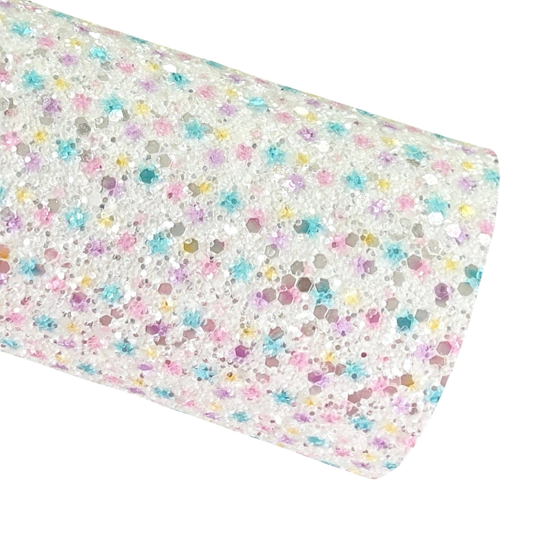 Crystal White Rainbow Dots Chunky Glitter Leather