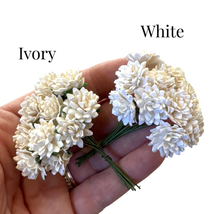 Ivory White Aster Daisies Mulberry Paper Flowers - Lot of 10 or 50
