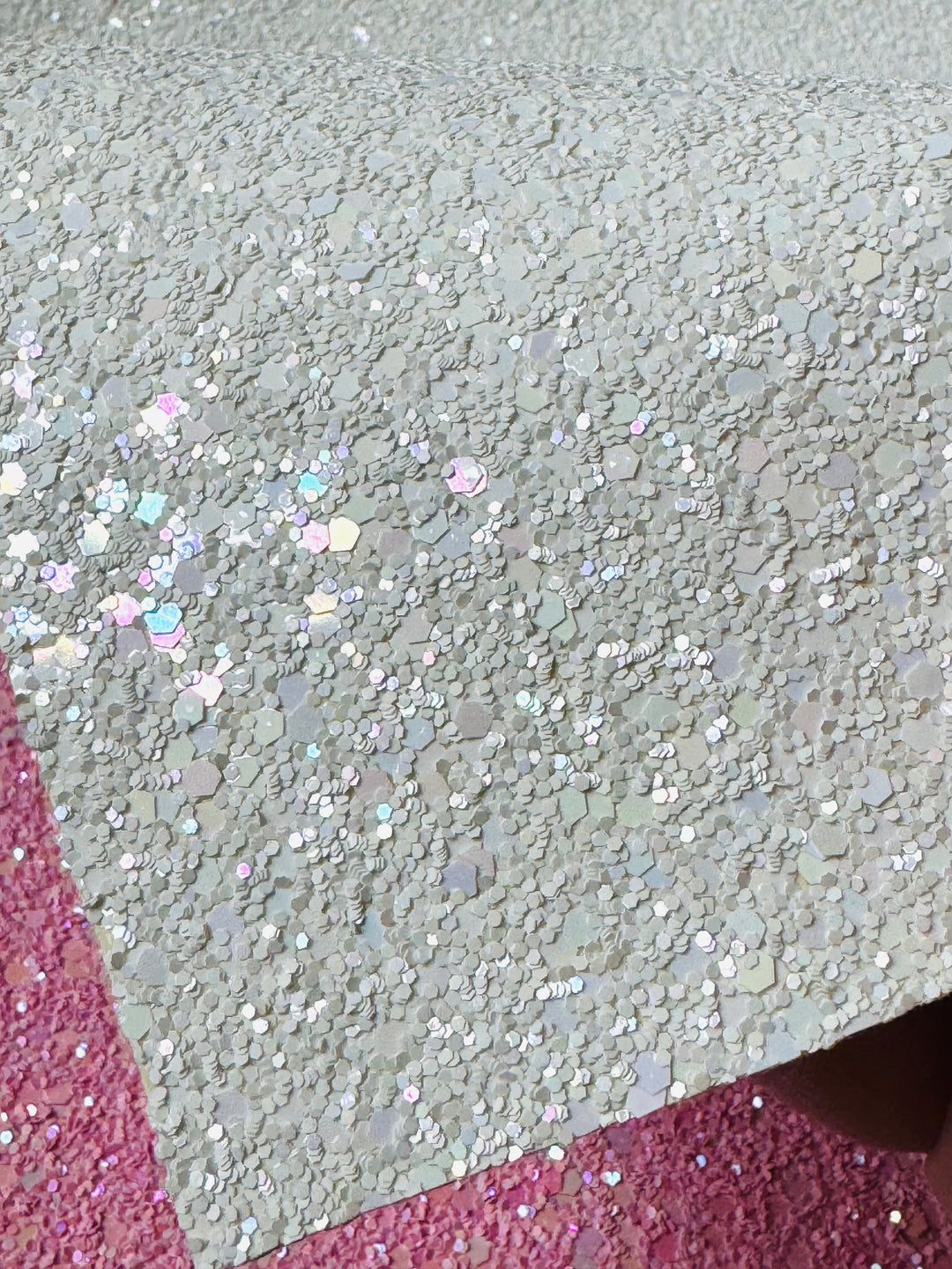 Pastel White Glitter Fabric - now with white felt rear